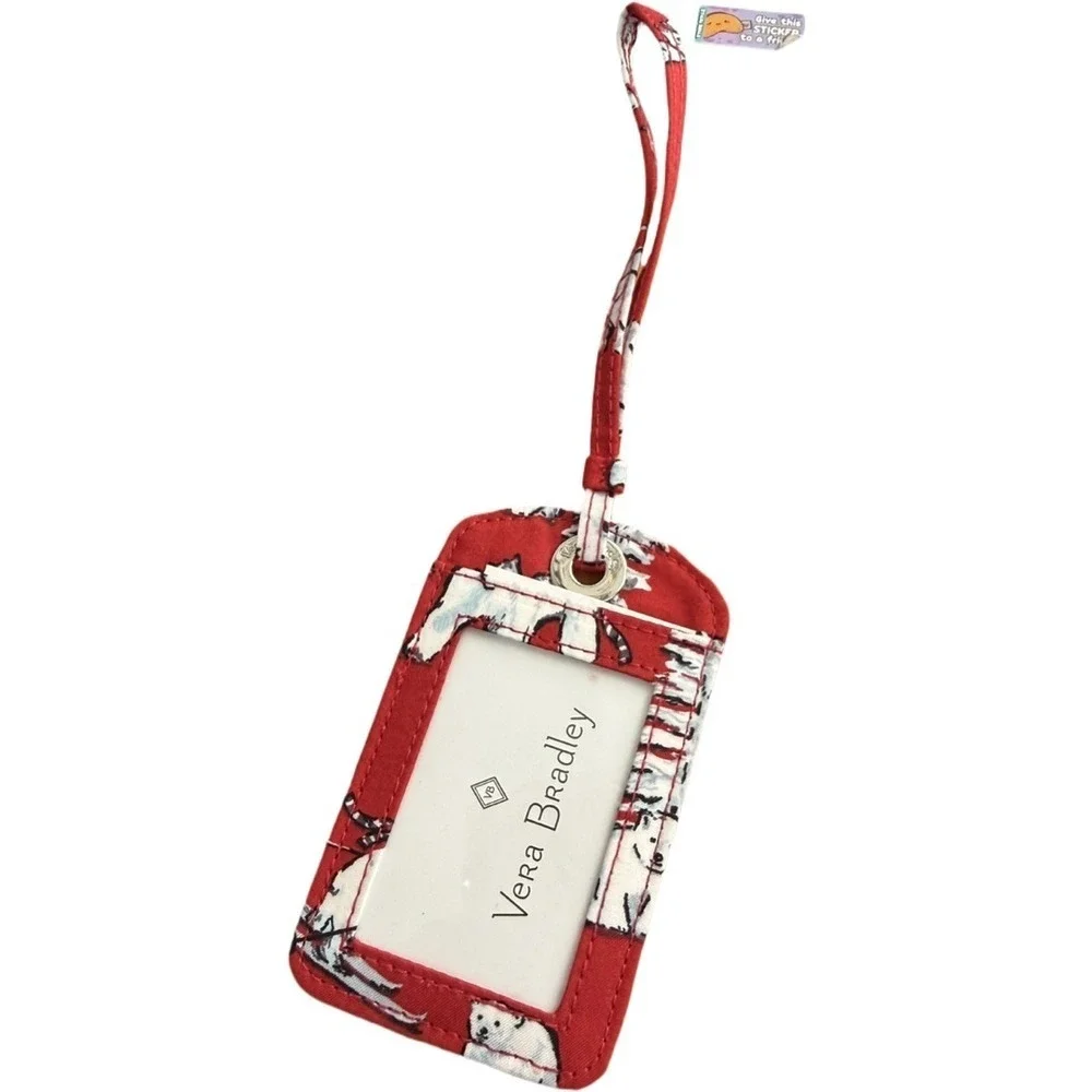 Vera Bradley Polar Bear Beary Merry Red ID Luggage Tag Name Tag Quilted NWOT
